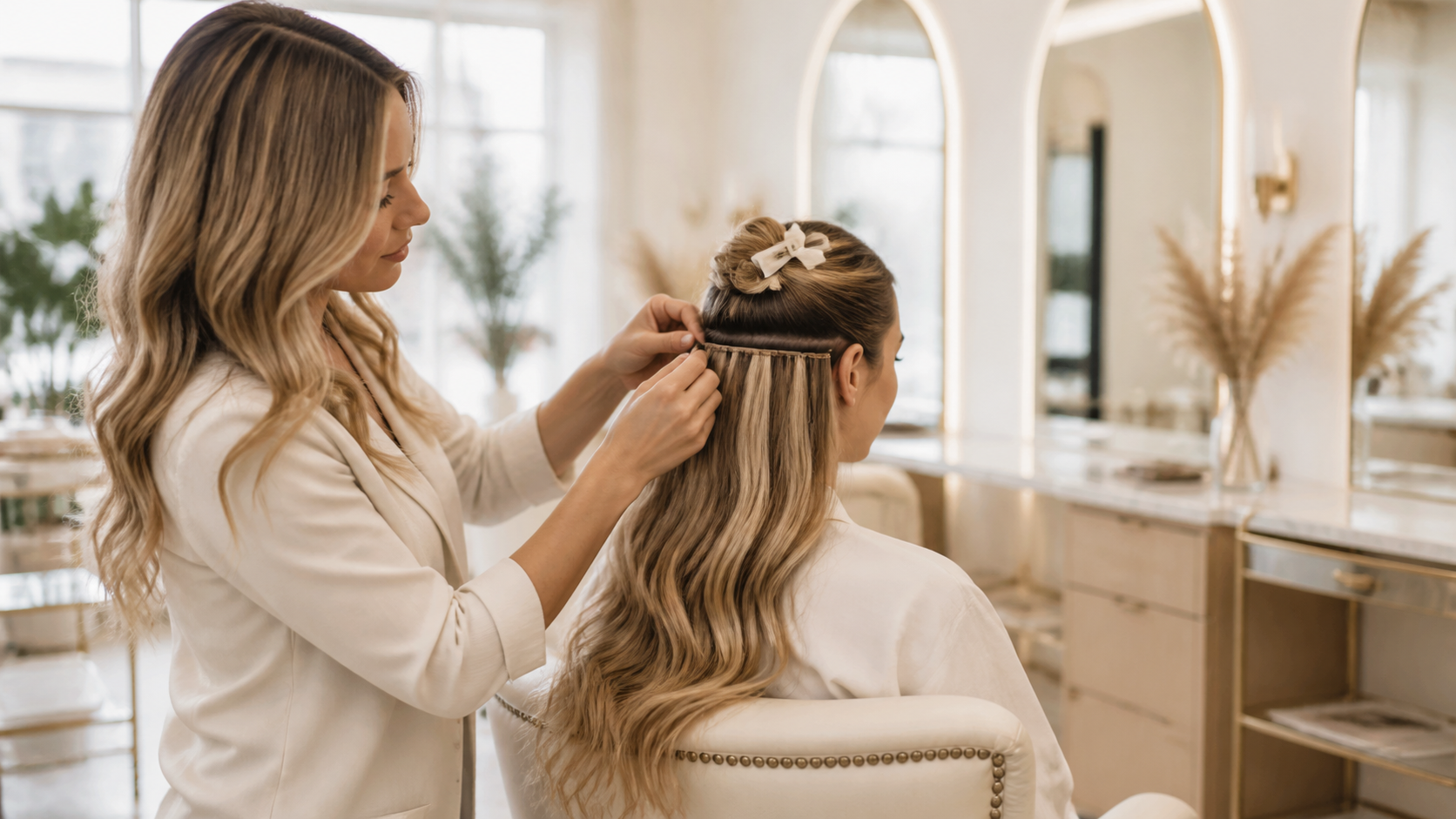 Hairstylist consulting with a salon client